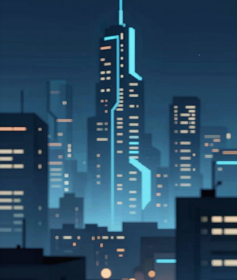 Atmospheric concept art of a futuristic neon city at night, utilizing deep navy (#1A202C) and light blue (#A7BCCB) highlights, cinematic lighting, sharp details, game developer portfolio style.