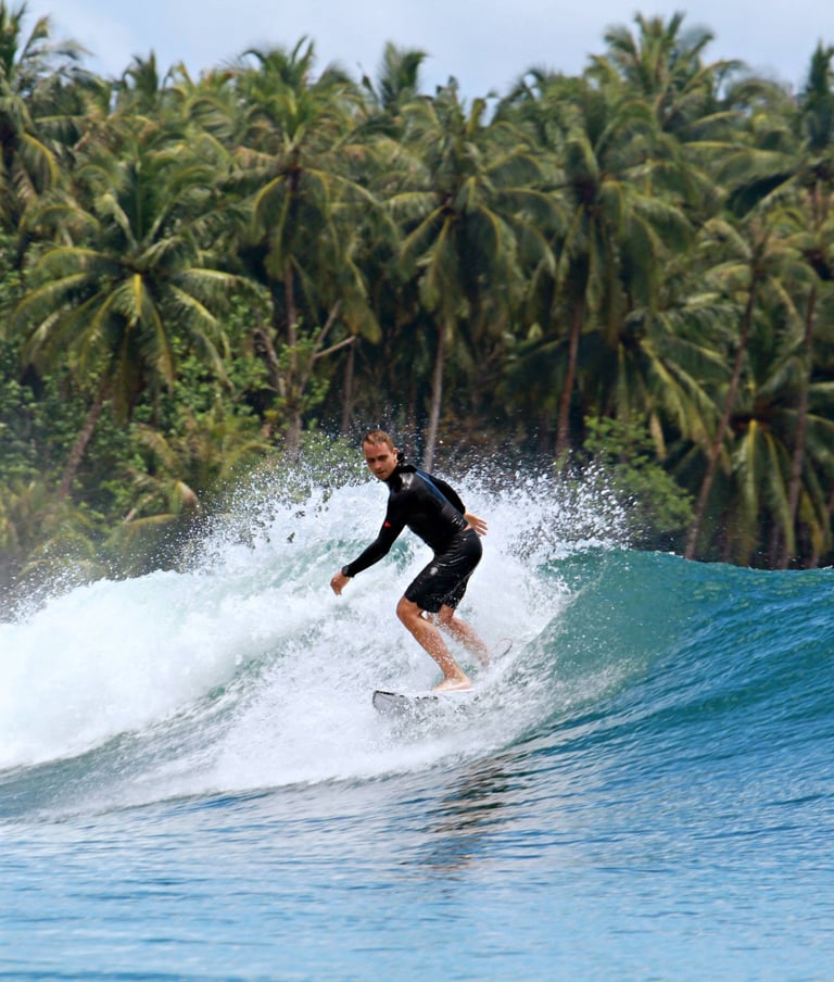 a man in a wetsuit surfing on a wave