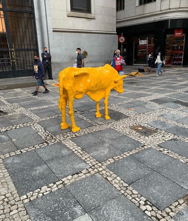 Vaca magra' é instalada em frente à Bolsa de Valores de SP