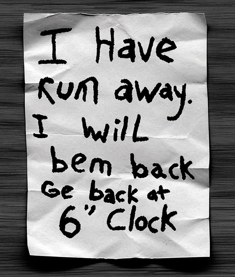 A child's message saying he has run away