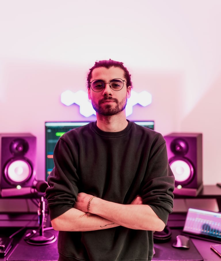 Roger Magrià, Soundtrack Composer for Films and Games, working in his studio on a cinematic score