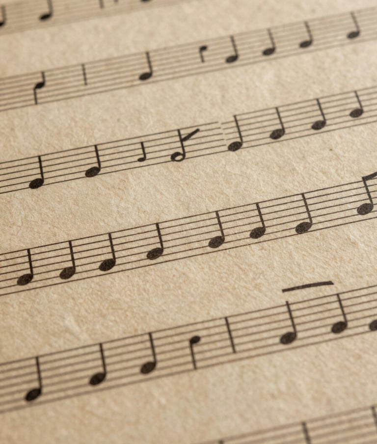 Close-up photography of a vintage musical score by Joan Manén, textured aged paper, muted earth brown ink, deep charcoal coffee shadows. Refined cultural aesthetic.