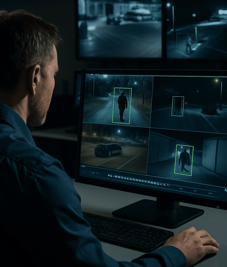 Intelligent video analytics spotting an intruder 