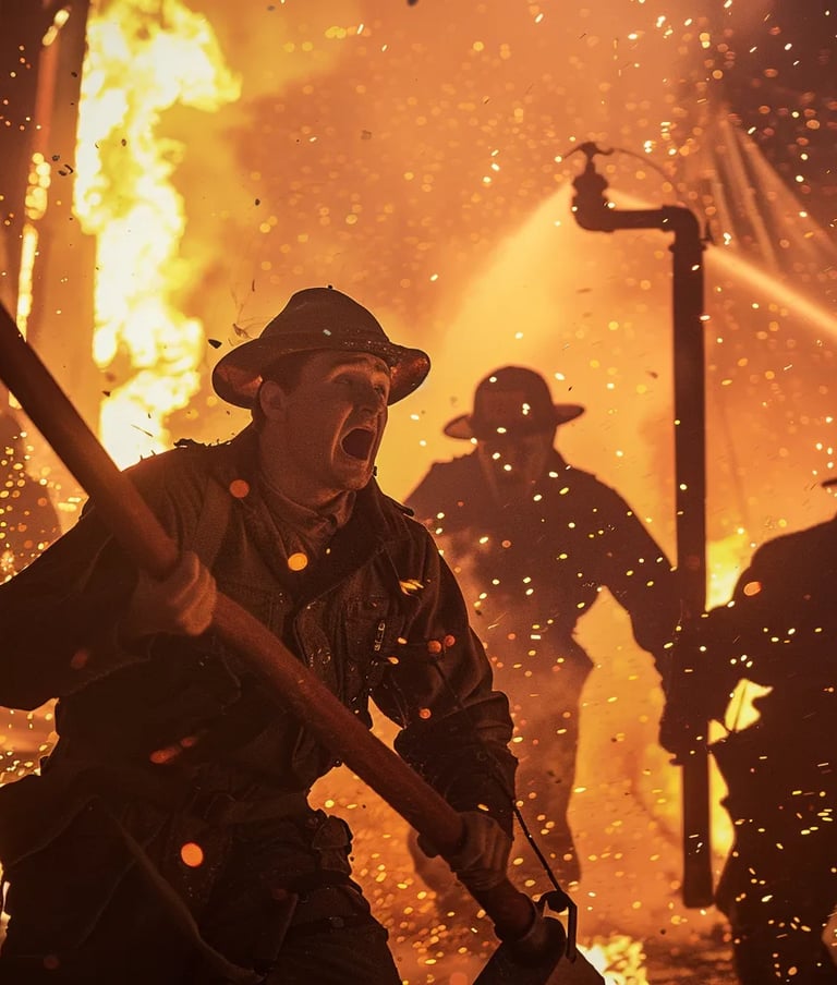 firefighters and volunteers battling the blaze