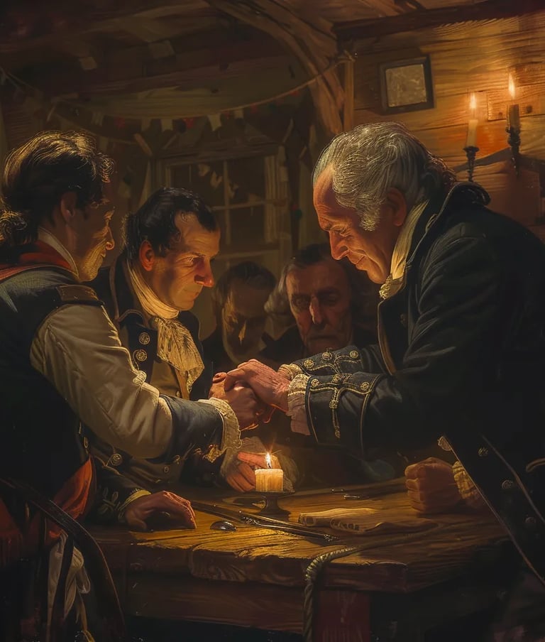 Washington clasping hands with one of his officers
