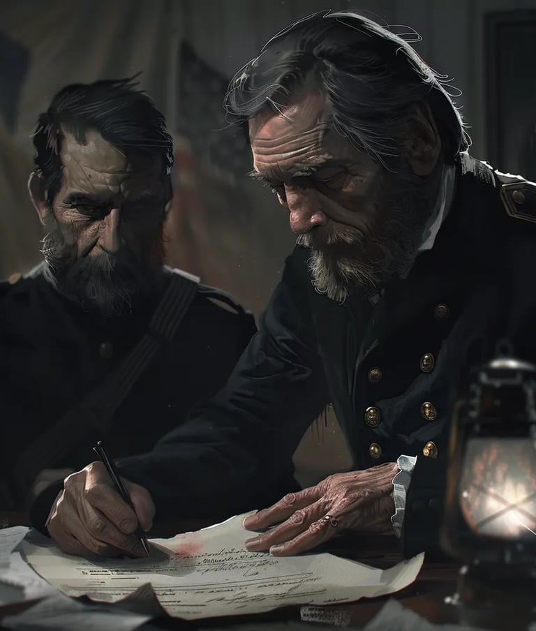 Grant’s Headquarters, 1862 – Close-up of Grant’s stern expression as he signs the order