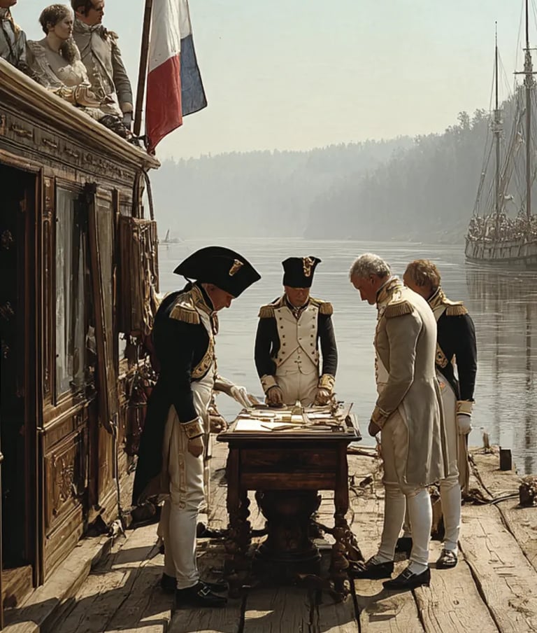 Mid-Raft Ceremony, July 7th 1807: Signing the Treaty