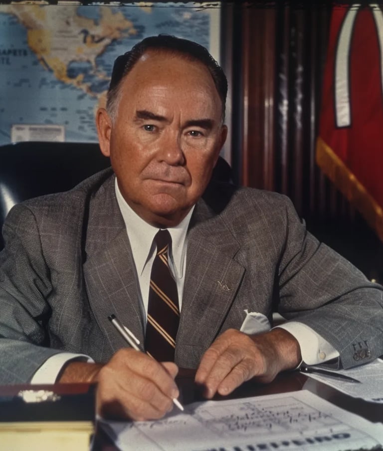 Ray Kroc at a desk in the 1950s, drafting plans for McDonald's expansion