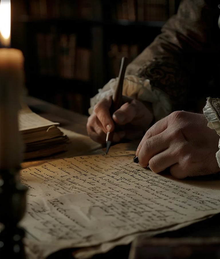 Franklin’s ink-stained hands signing a library membership document