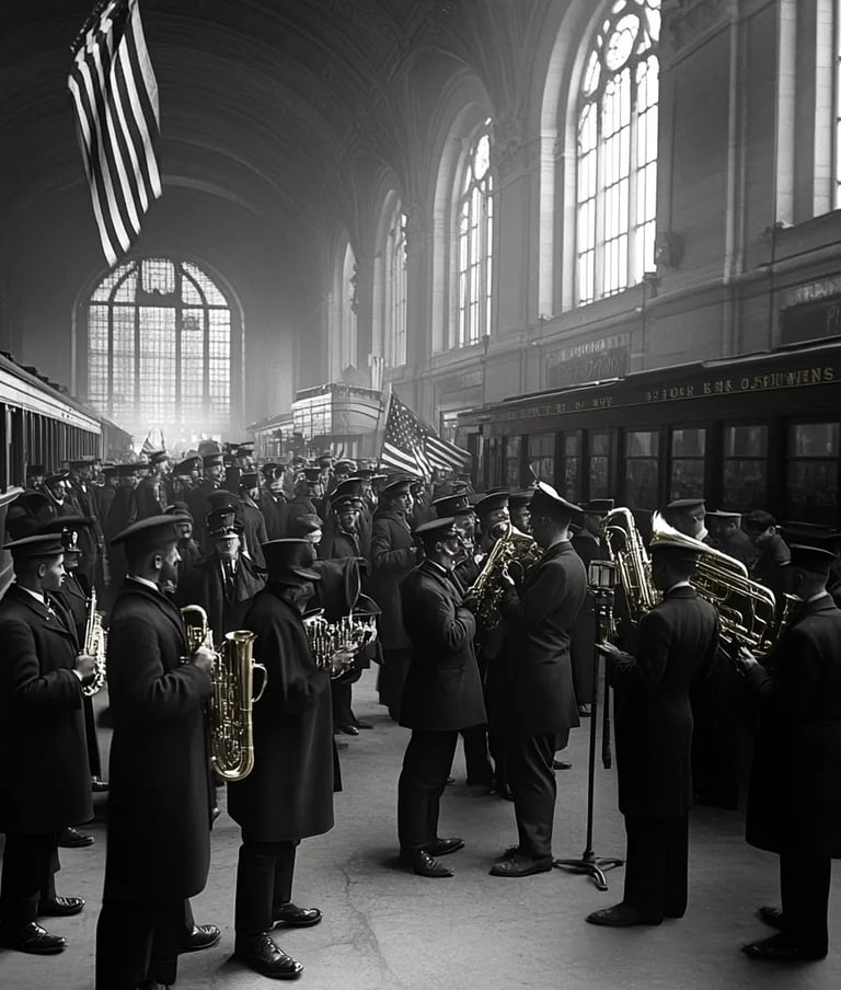 a crowd gathers beneath Penn Station’s soaring Beaux-Arts arches