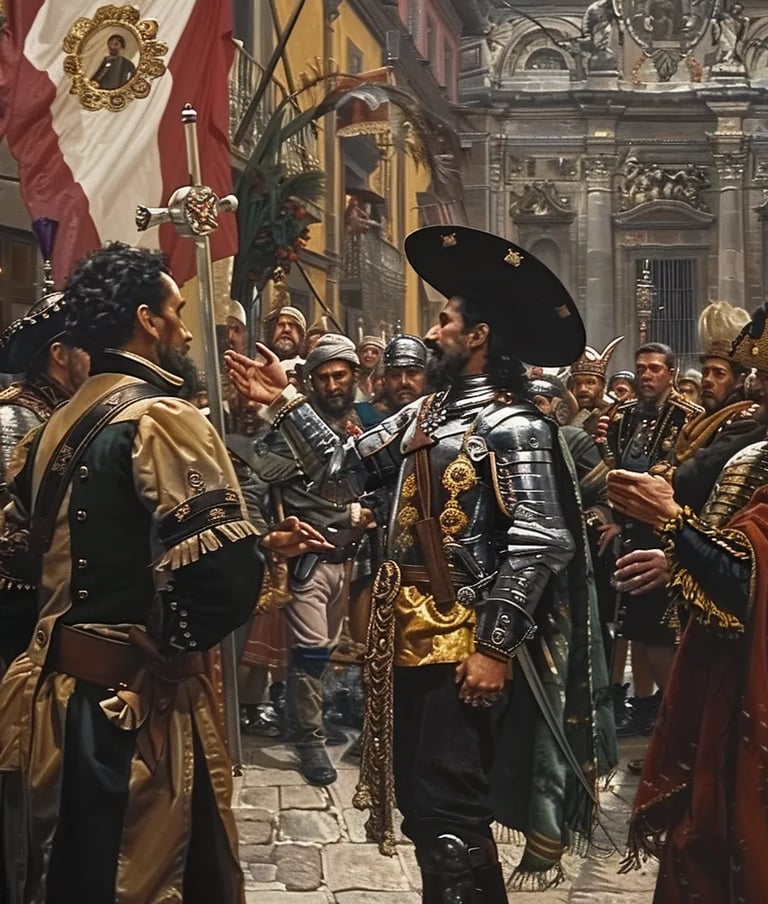 Gil Pérez appearing in the bustling market square, his Manila regiment insignia still on his chestpl