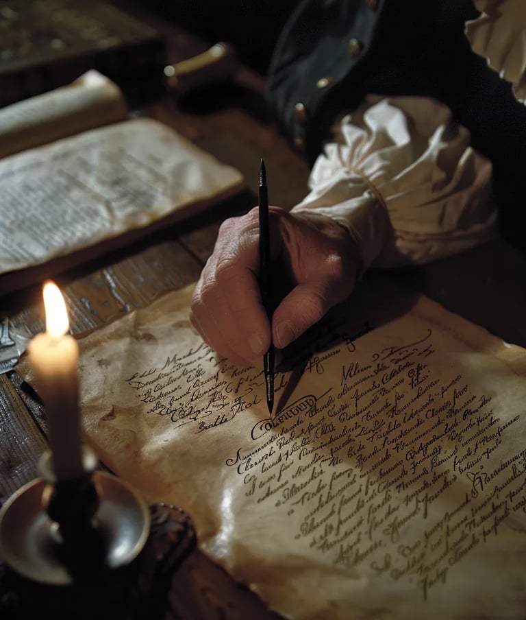 a minister signing the Collegiate School charter with a quill