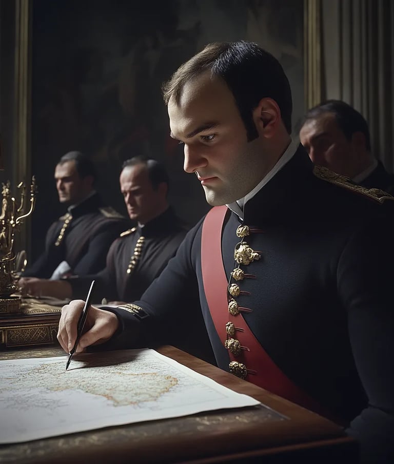 Tuileries Palace, Paris, 1799 – Close-up of Napoleon signing an official decree