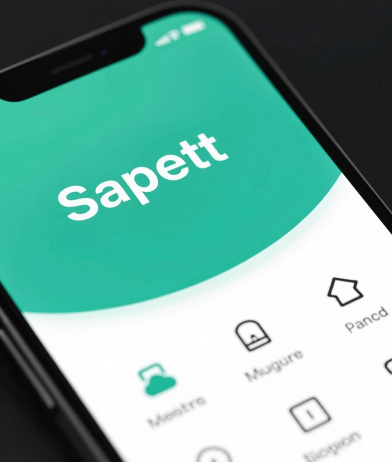 A detailed close-up of a mobile application interface showing clean typography and minimalist icons. The design features sophisticated teal gradients and sharp contrast, reflecting a high-end professional digital product.