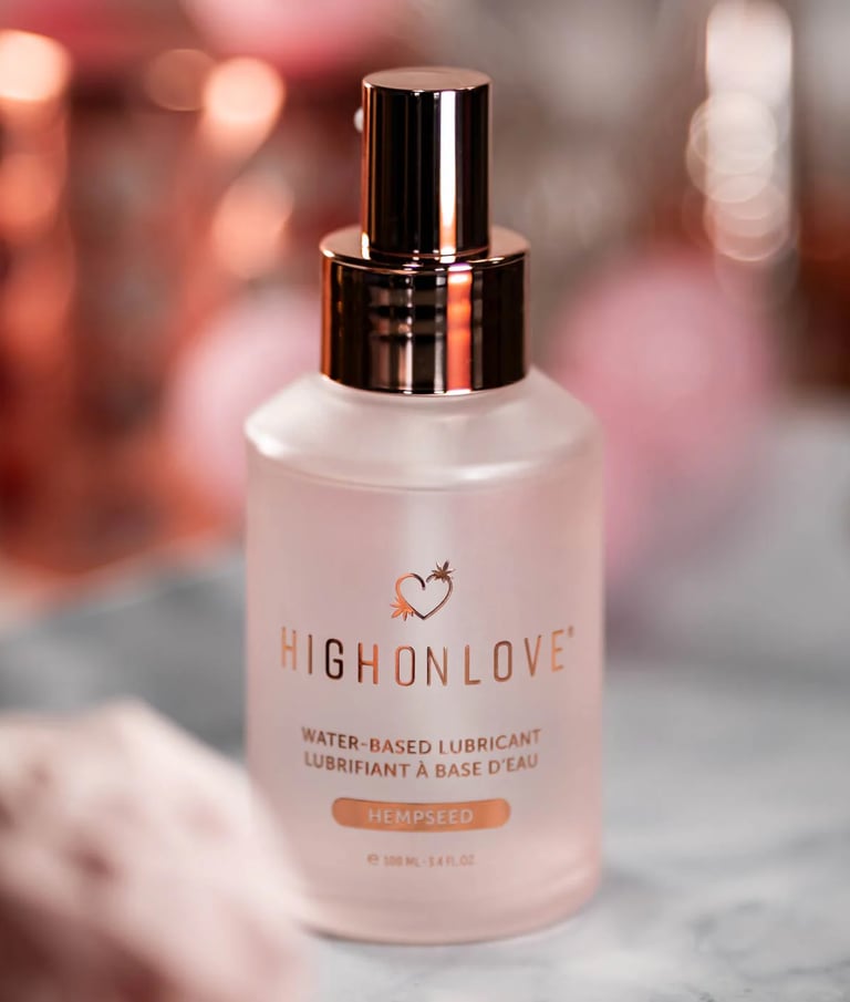 The photo shows a HighOnLove product  - a hempseed-water-lube