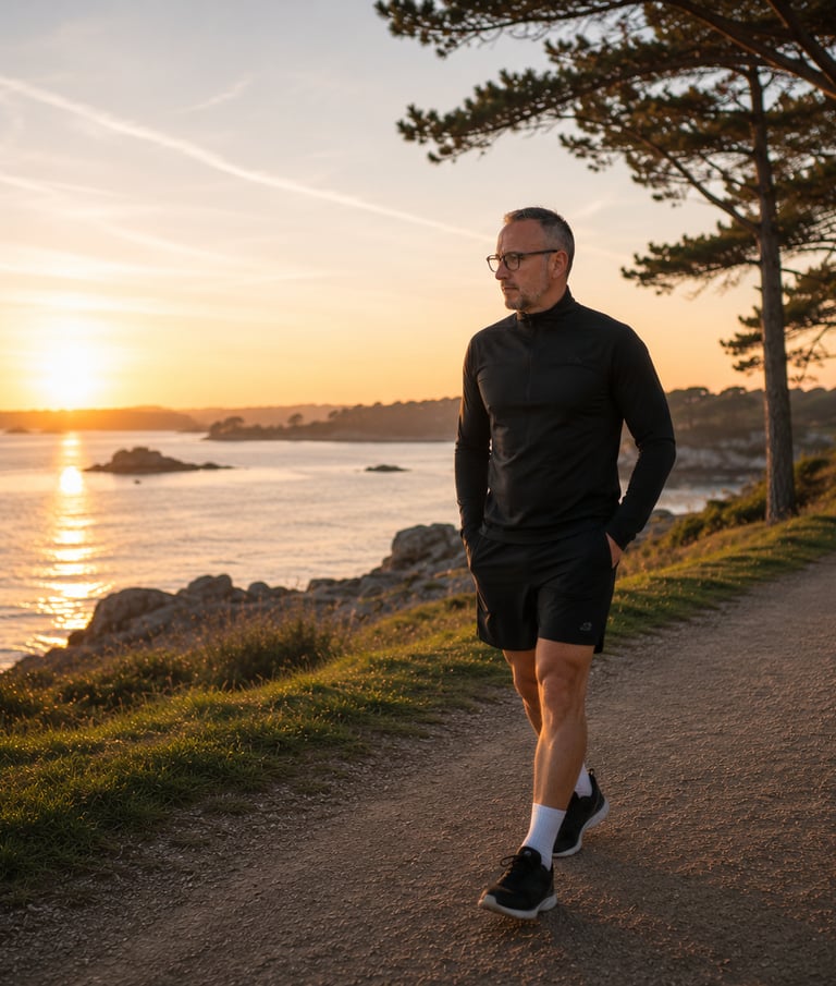 Marche active et récupération dans le Golfe du Morbihan au coucher du soleil