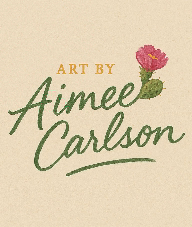 Earthy logo for Aimee Carlson's original landscape art in oils and acrylics