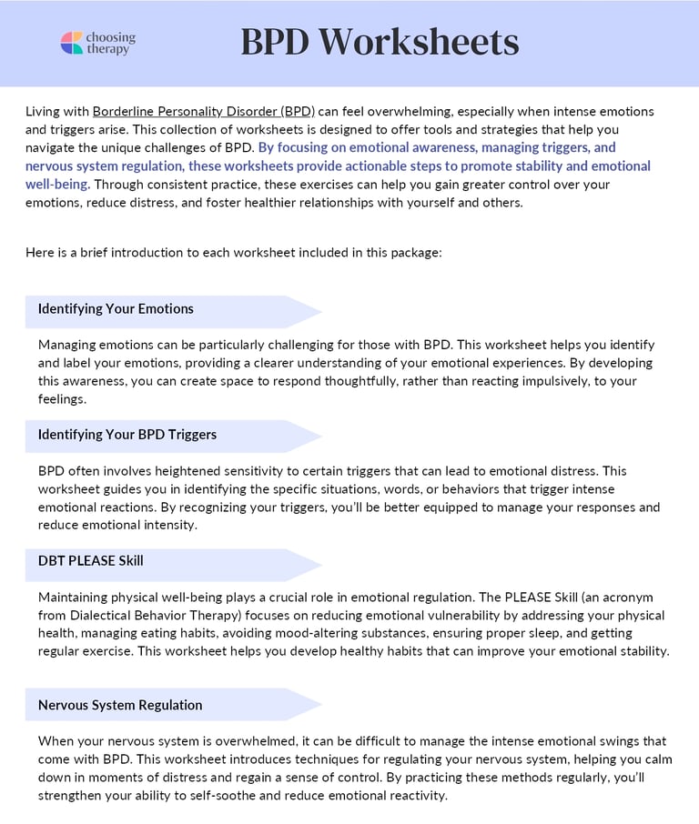 bpd worksheets