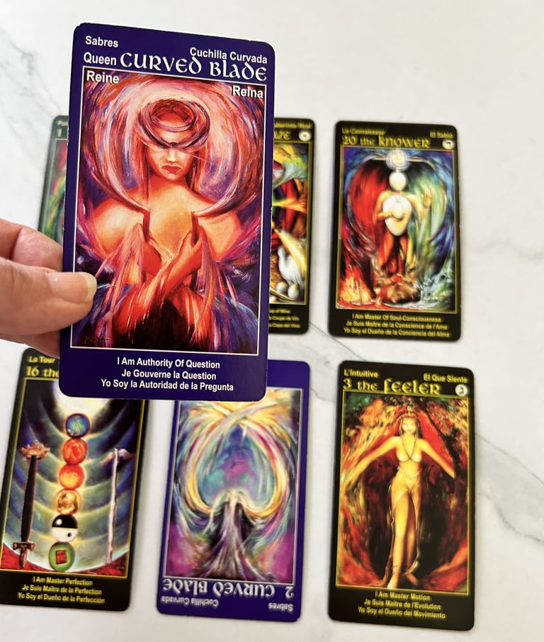 Tarot cards reading colorful with meaningful text and titles