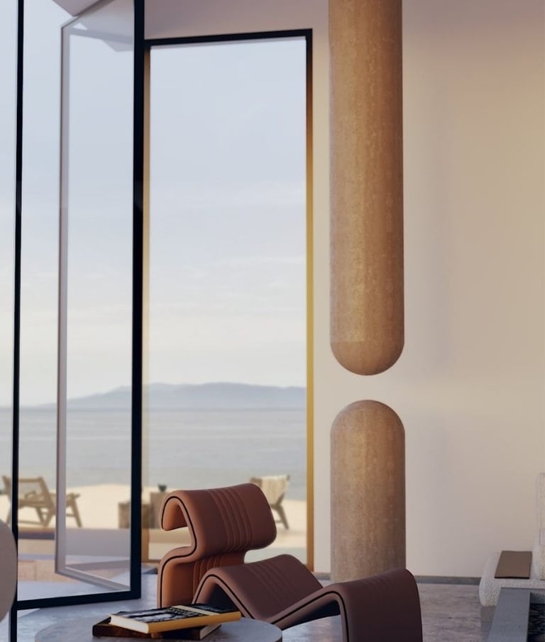 Contemporary interior with floor-to-ceiling glass in a Dubai fit-out and contracting project.