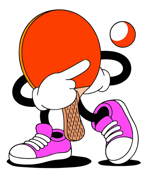 a cartoon character holding a ping pong paddle