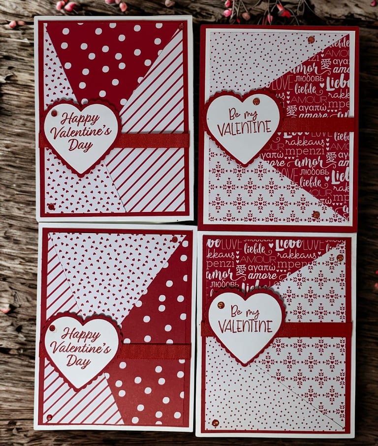 Set of 4 red and white Valentine cards