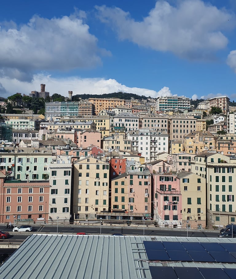 View of Genoa from the roof terrace above Galata Museo del Mare