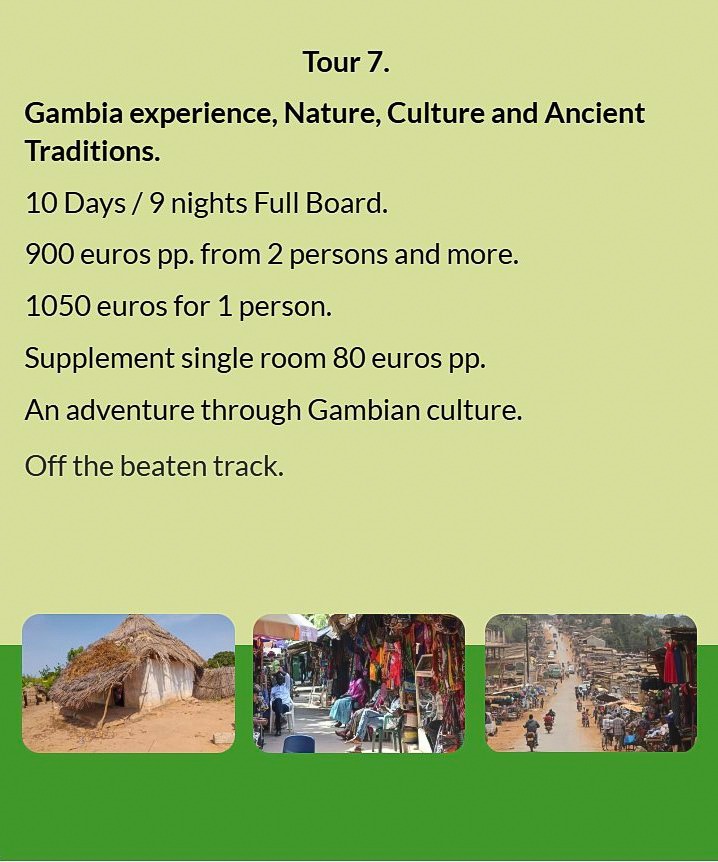 Flyer Tour 7 – 10-day Gambia tour full board, price from €900 per person, focusing on nature, cultur