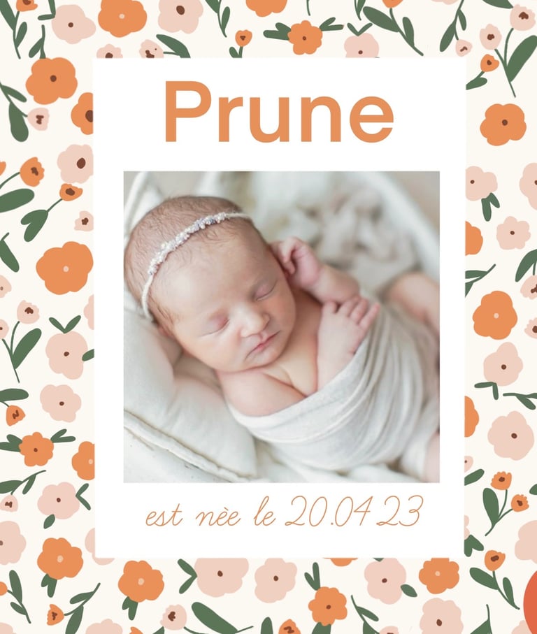 a baby girl in a floral frame with a baby's name