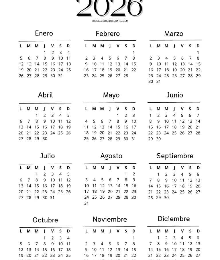 Calendario anual vertical A4