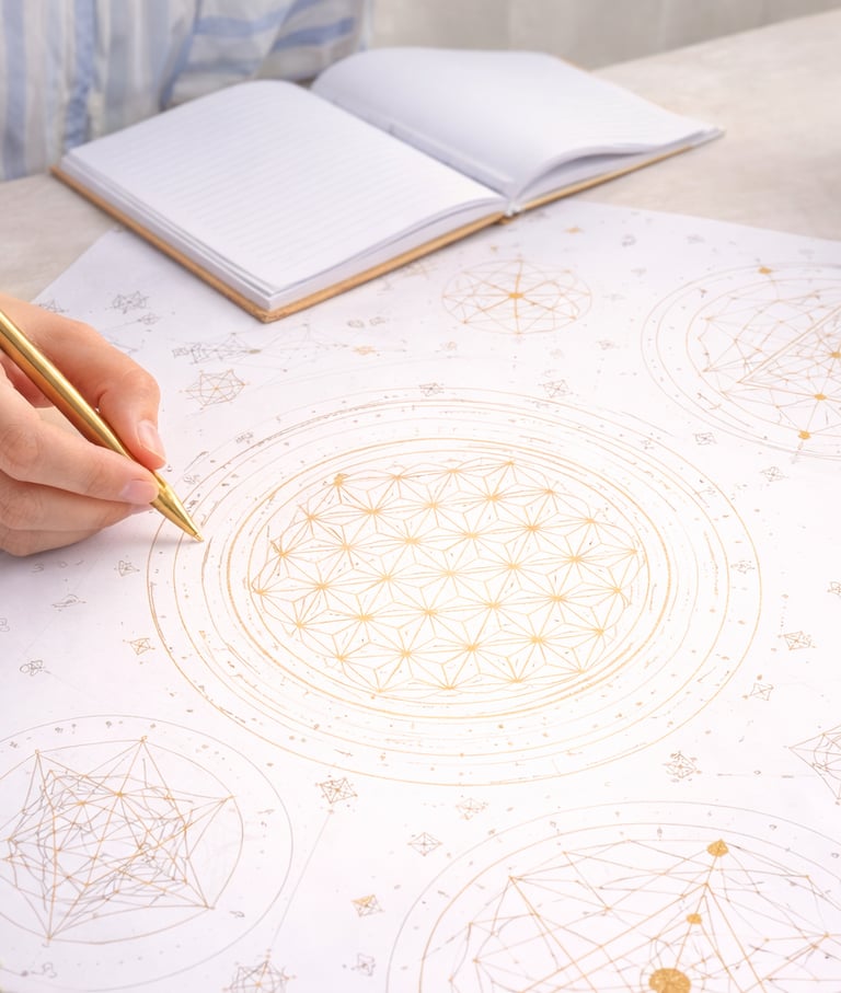 mulher trabalhando em geometria sagrada