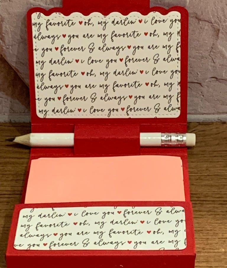 Valentine-themed Post It Note holder with mini pencil