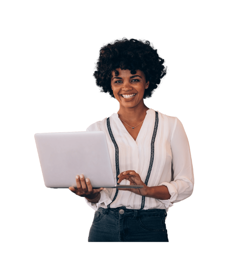 Professional writer holding a laptop