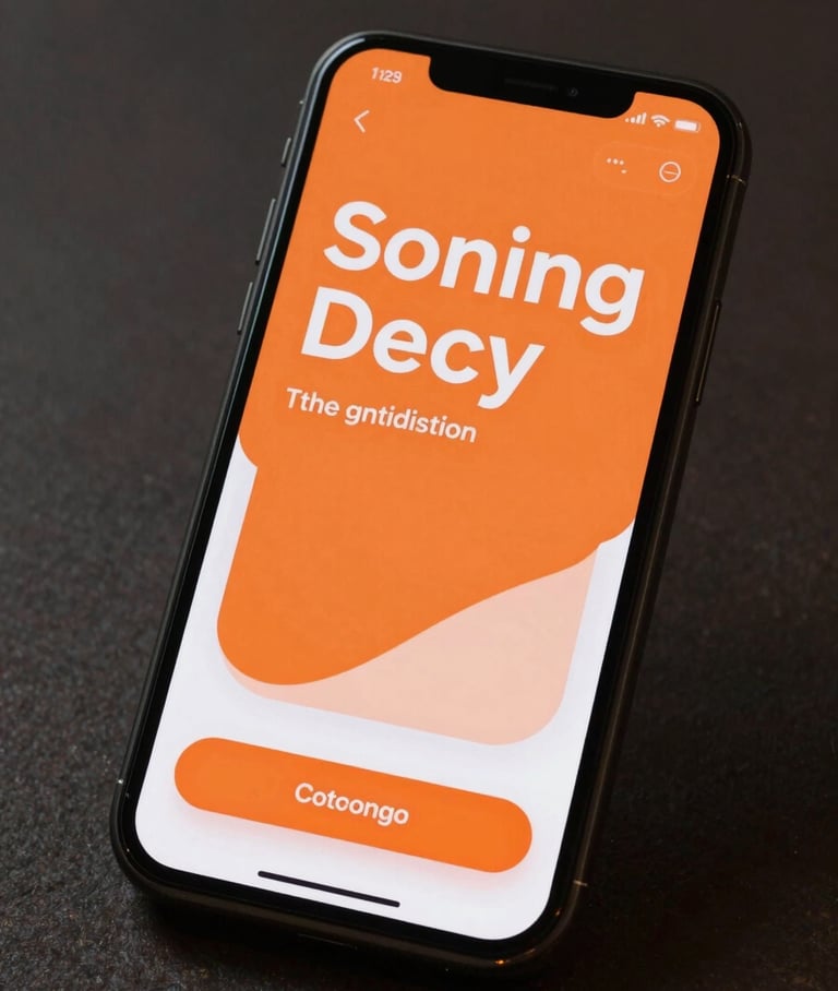 A close-up studio mockup of a smartphone screen displaying a targeted social media ad with matching orange branding and a clear call-to-action button.