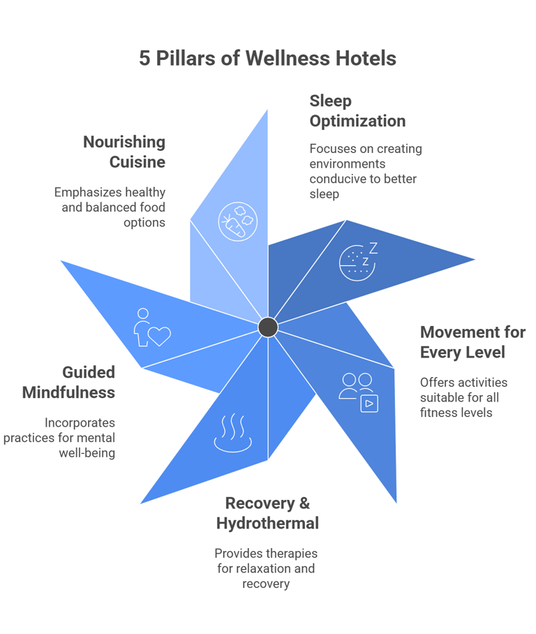 pictogram of 5 pillars for wellness hotels
