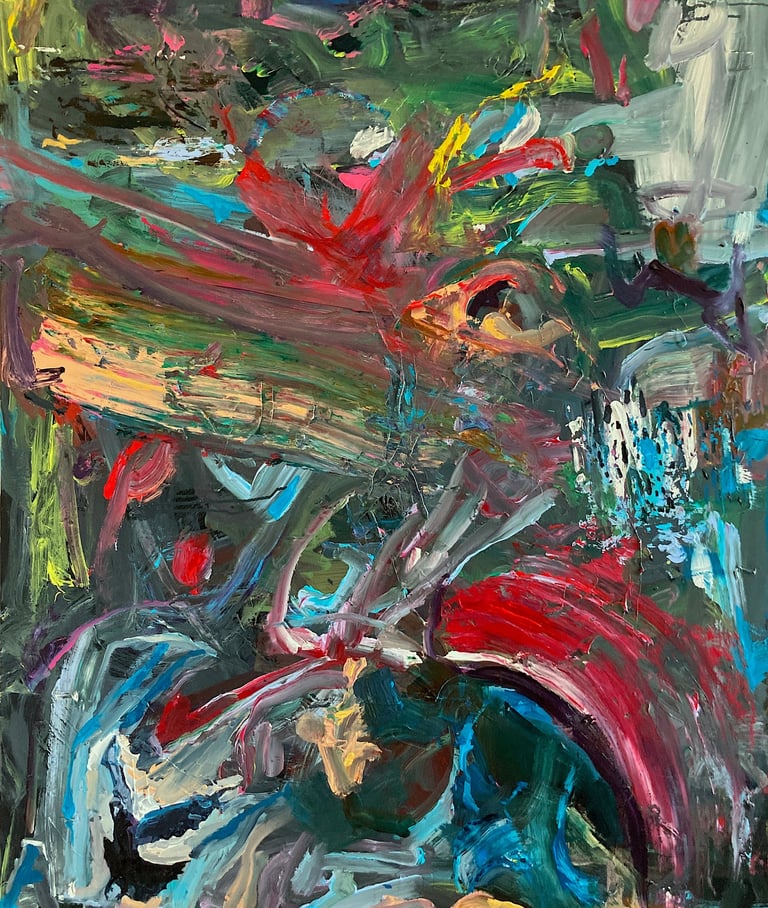 expressive painting showing bird escaping chaos