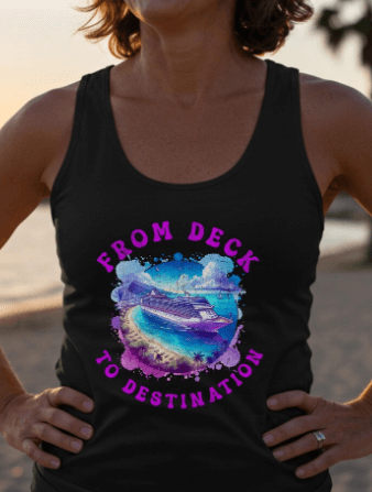 a woman in a tank top with a picture of a dolphin