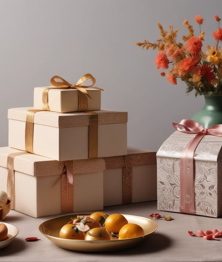 brown gift box with pink ribbon