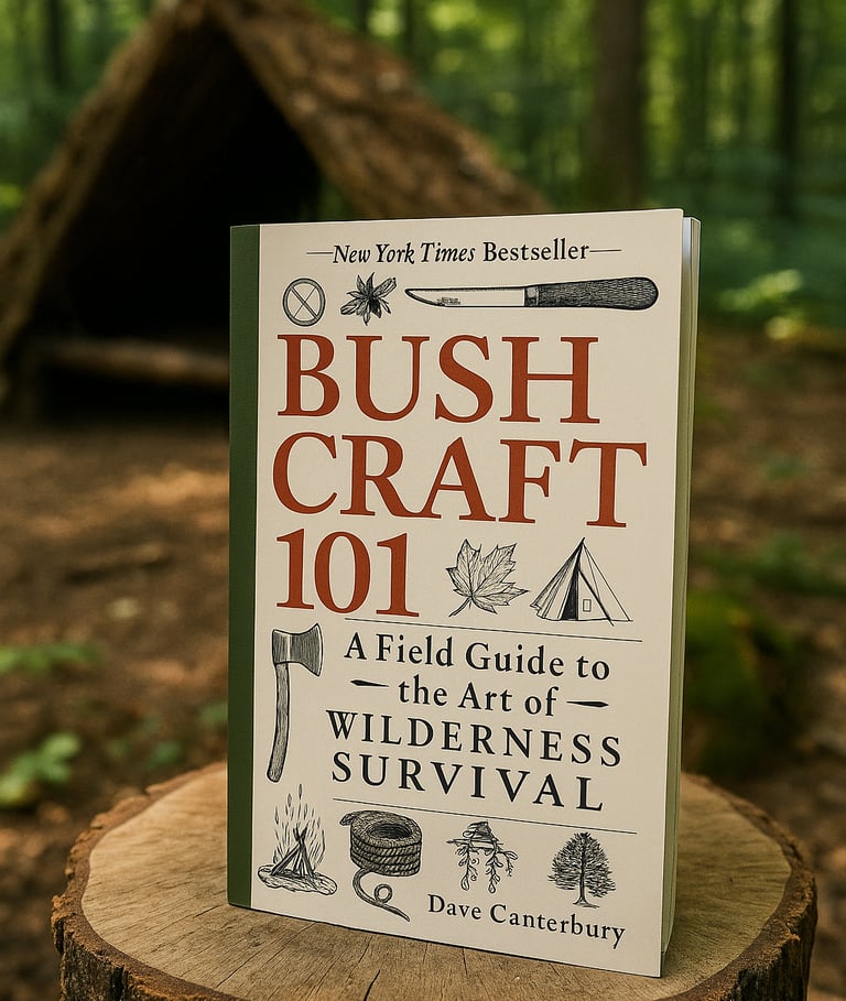 Book cover of Bushcraft 101 by Dave Canterbury on tree stump in forest