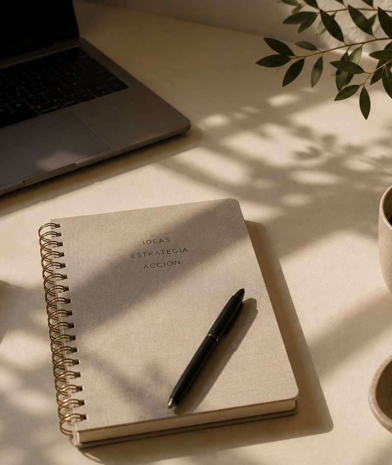 Espacio de trabajo minimalista relacionado con estrategia de marketing