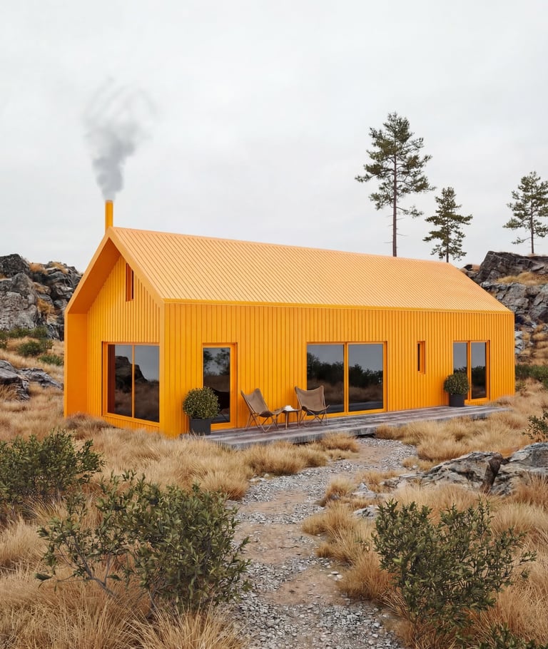 Contemporary cabin exterior visualization designed for short term rental and hospitality use