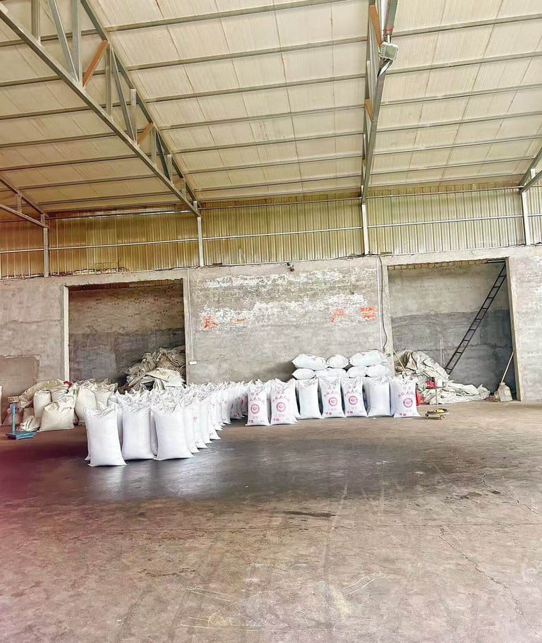 a warehouse with bags of Sichuan peppercorn