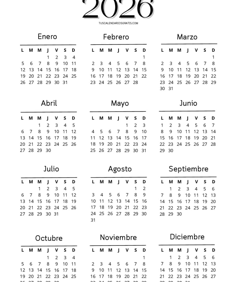 Calendario anual vertical A4