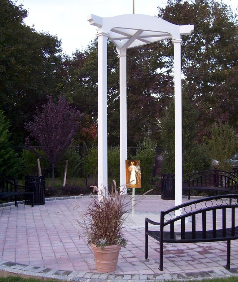 Chorister devotional garden rosary prayer setting.