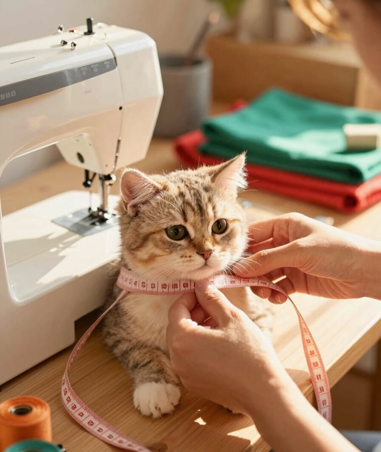persona tomando medidas de un gatito para confeccionar ropa