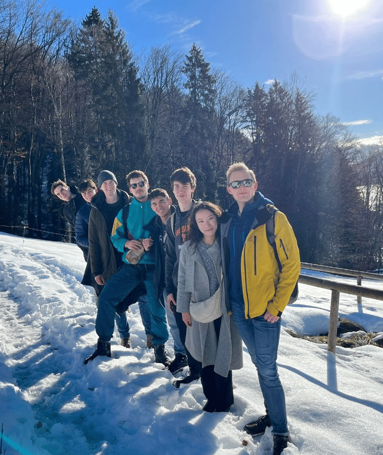 Group of people hiking in winter