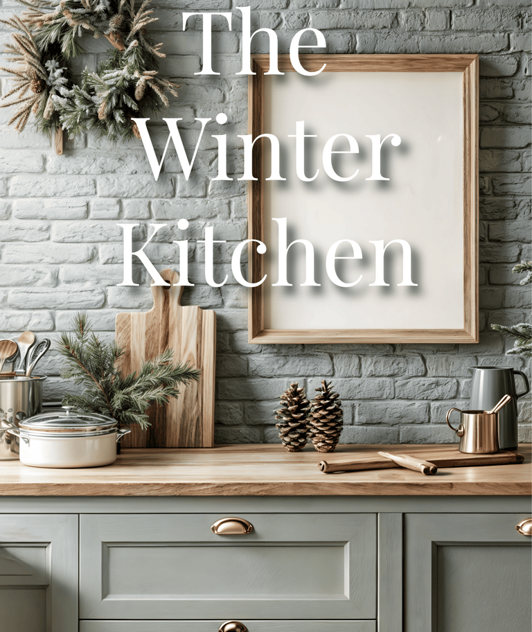 winter kitchen with frosted decorations