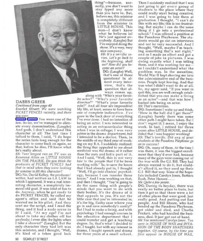 1995 Dabbs Greer interview in Scarlet Street page 50