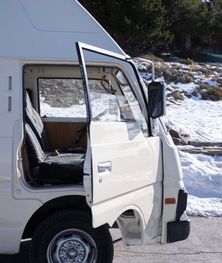 White campervan with good insulation in winter