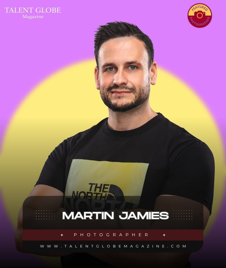 Professional headshot of photographer Martin Jamies featured in Talent Globe Magazine.